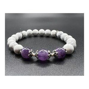 10mm White Howlite and Amethyst Stretch Bracelet (Healing for Anxiety Re…